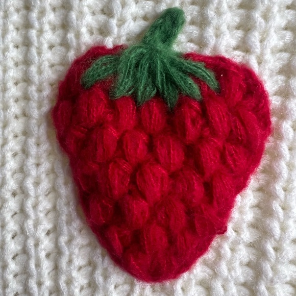 Cozy Cream Sweater with Red Strawberry Accents - Picture 2 of 2